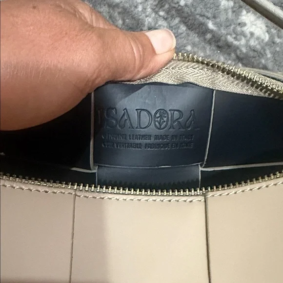 Isadora Genuine Leather Chic Beige Woven Shoulder Bag - Picture 4 of 5